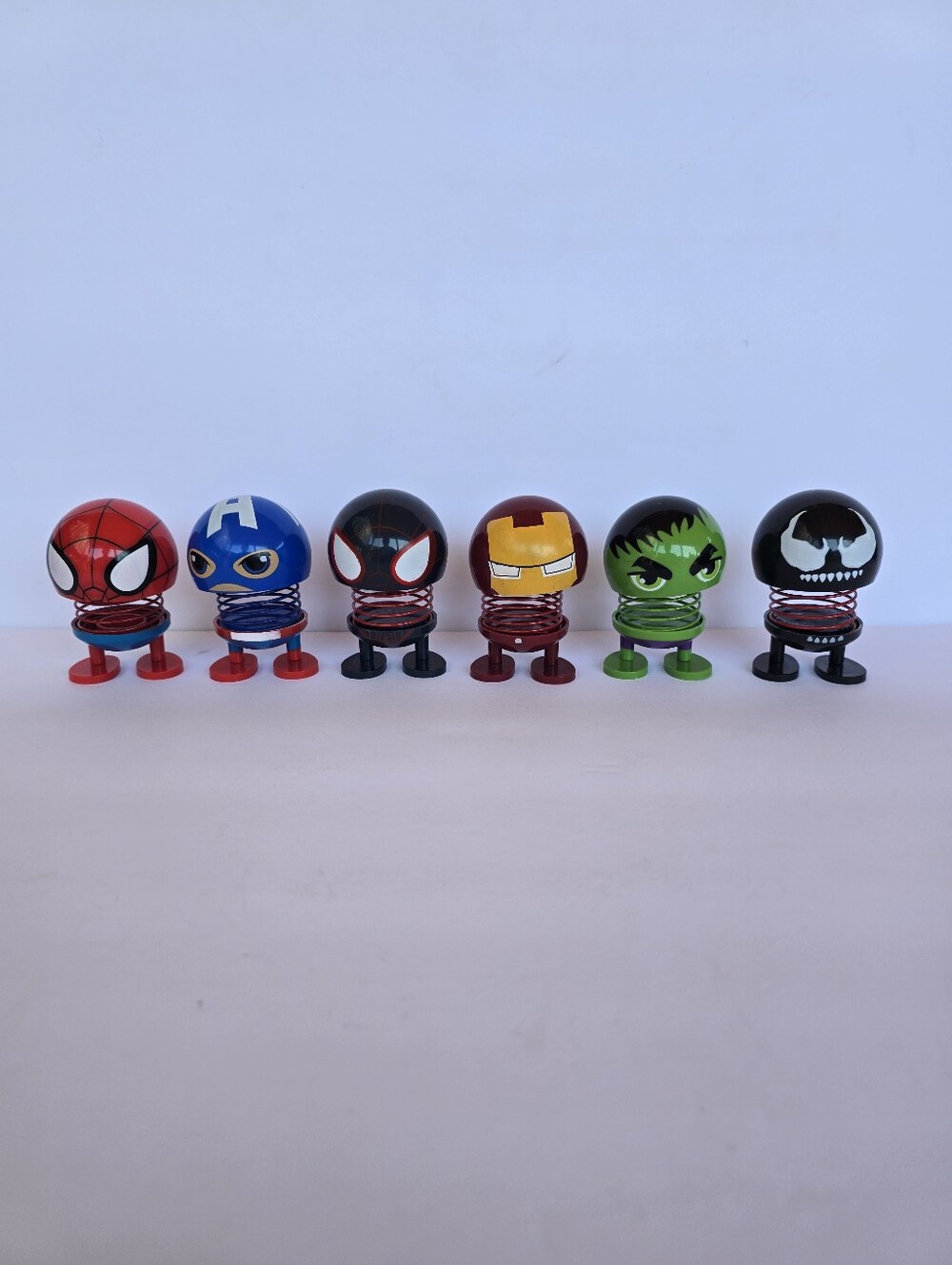 Avengers Marvel-Inspired Spring Head Bobble Head Toy - Set of 6 Adhesive Feet